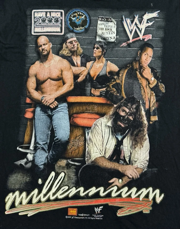 RARO! Camisa De Colección 2000 WWF "Have A Nice Millennium" Austin Mankind Youth XL Foto 3 de 4