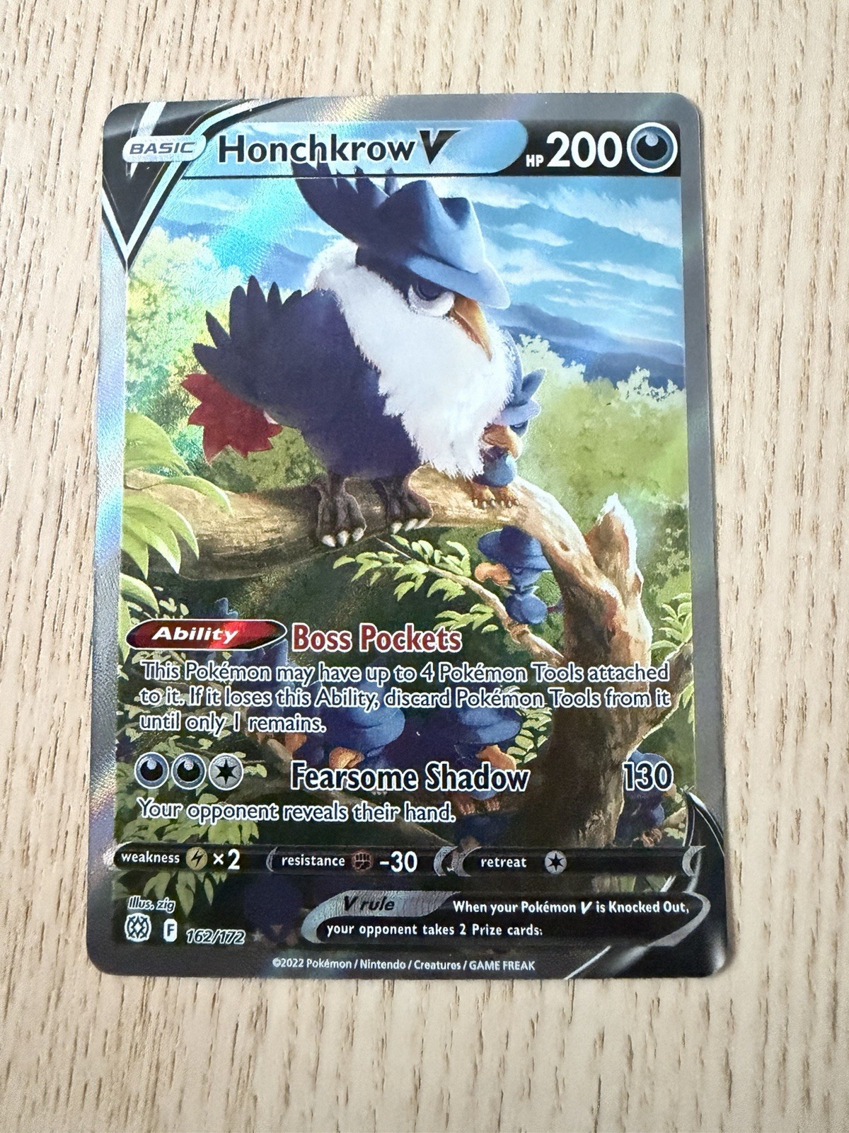 Pokémon Honchkrow V Alt Art 162/172 BRS Brilliant Stars NM
