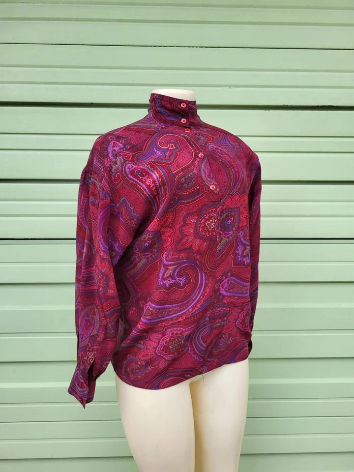 Blusa Top Vintage Ellen Tracy Seda Barroco Paisley Multicolor Talla 6 O1230 Foto 4 de 4