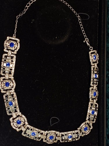 Suzanne Summers Silver Color Clear & Blue Rhinestones Necklace & Earrings GC - Picture 2 of 14