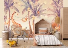 Baby bedroom wallpaper 10x7ft palms animals o...