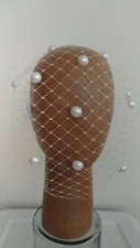 Bridal holiday prom wedding White faux Pearl embellished birdcage netting veil