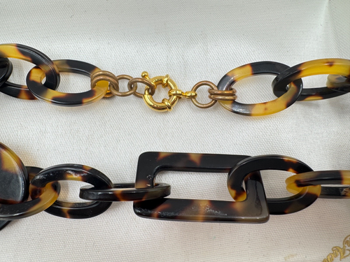 JEWELRY LOT 2 VINTAGE NECKLACE TORTOISE PLASTIC RESIN LRG CHAIN MURANO GLASS ITL - Picture 8 of 9