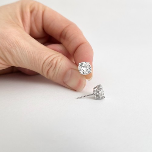 GIA Round Diamond Stud Earrings 14K White Gold 4-Prong Basket, 3.01 CTW - Picture 2 of 4