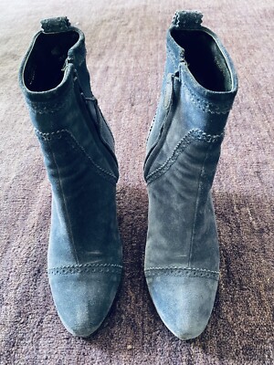 Balenciaga Size 39/ Wedge Suede Leather Blue Ankle Boots Booties Oxford Brogue