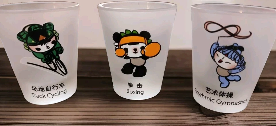 RARO Lote de 11 vasos de chupito esmerilados mascota amistosos anime Juegos Olímpicos de Beijing 2008 Foto 2 de 4