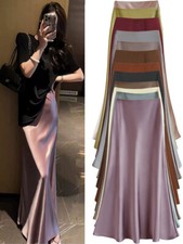 Damen Satin Rock Länge Rock A Linie Röcke Elegant Business Party Rock M-5XL