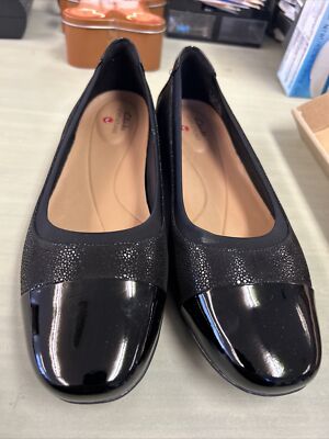 clark flats un darcey cap 2 black combi womens 8 1/2