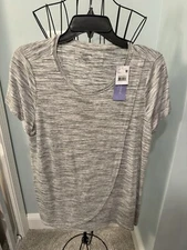NEW Motherhood Maternity Heathered Gray short sleeve Nursing top tulip Medium M
