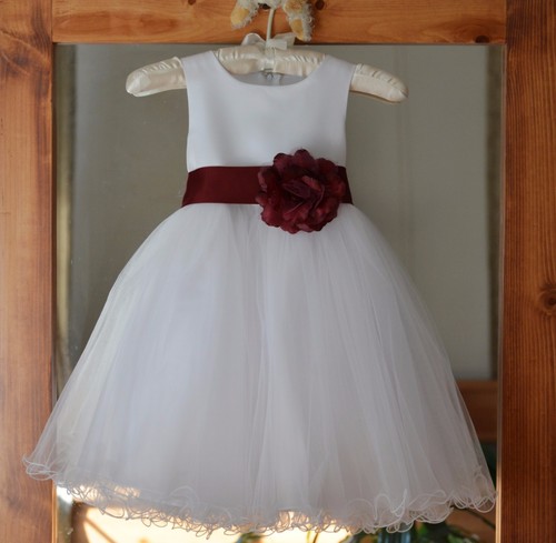 Satin White Tulle Flower Girl Dress Wedding Pageant Communion Reception Baptism - Picture 15 of 61