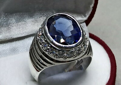 Ovalschliff 11 Karat Königsblautopas Herrenring Sterlingsilber 925 Handarbeit Ring
