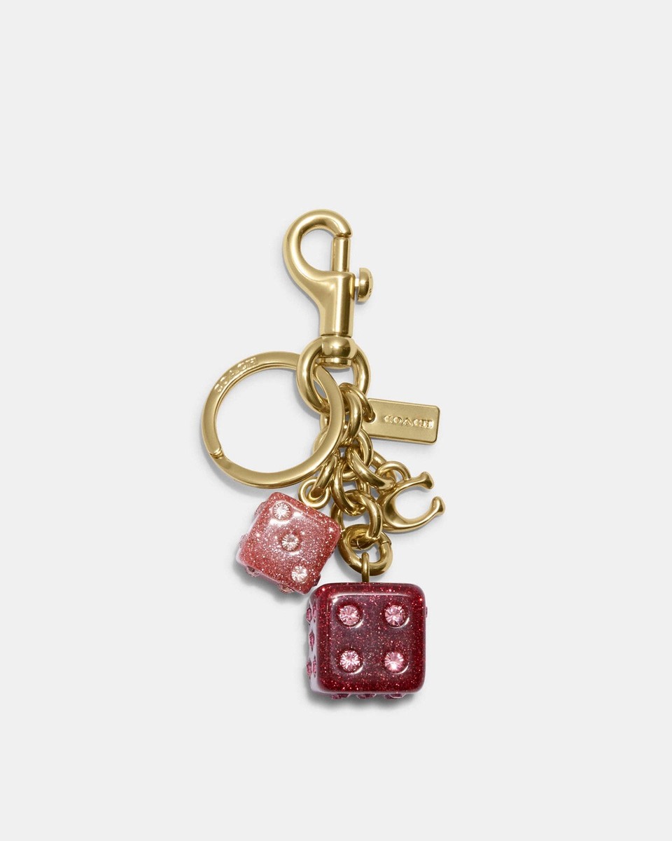 NWT Coach CH831 Dice Cluster Bag Charm Keychain Gold Pink Glitter