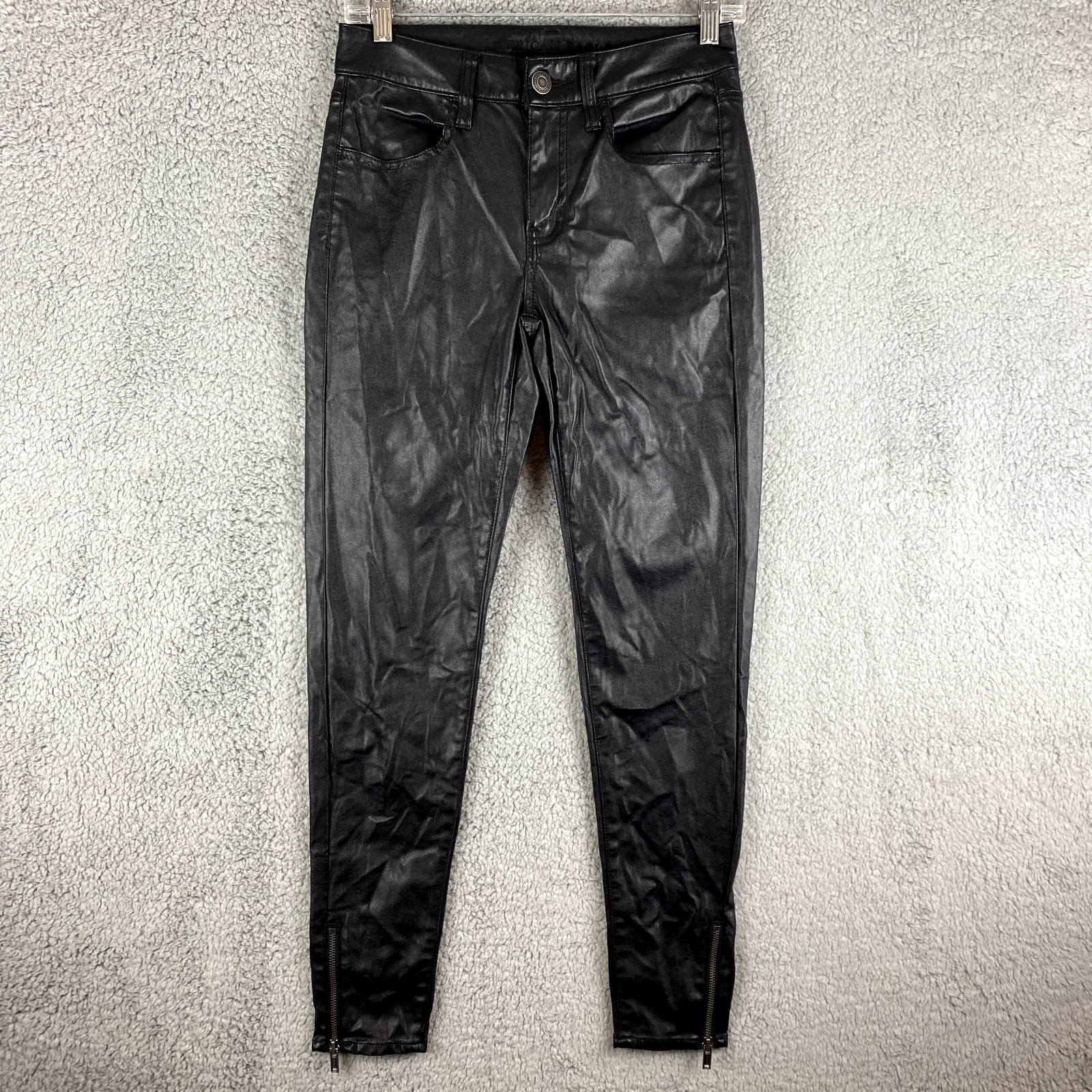 American Eagle Pants Womens 2 Black Suede Faux Leather Hi-Rise Jegging Stretch