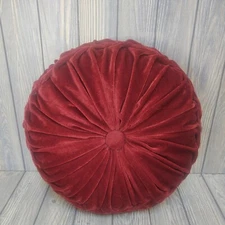 ❇️ Mid century Modern Hollywood Regency Round Burguny Pin tuck Pillow Tuft NICE!