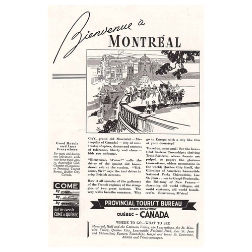 1936 Provincial Tourist Bureau: Montreal Vintage Print Ad - 第 1/1 張圖片