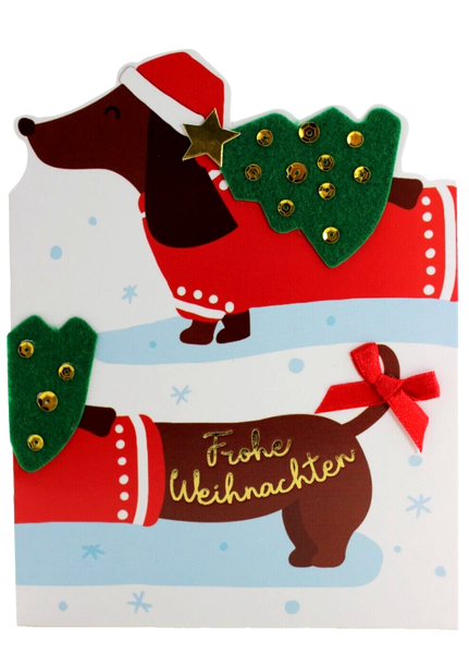 Dackel Weihnachtskarte Weihnachten Karte GlüCkwunschkarte Handarbeit GrußKarte-image