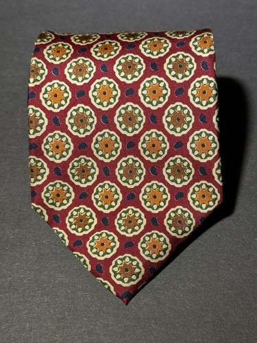 Vintage House Of Logan Mens Brick Red,Green,Yellow,Brown,Blue Silk Tie Pre-owned - Afbeelding 1 van 6