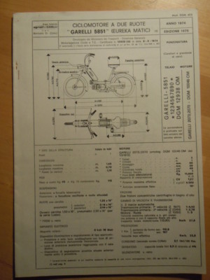  Datenblatt GARELLI Typ  5851 technisches Prospekt Dell orto Vergaser 1975 