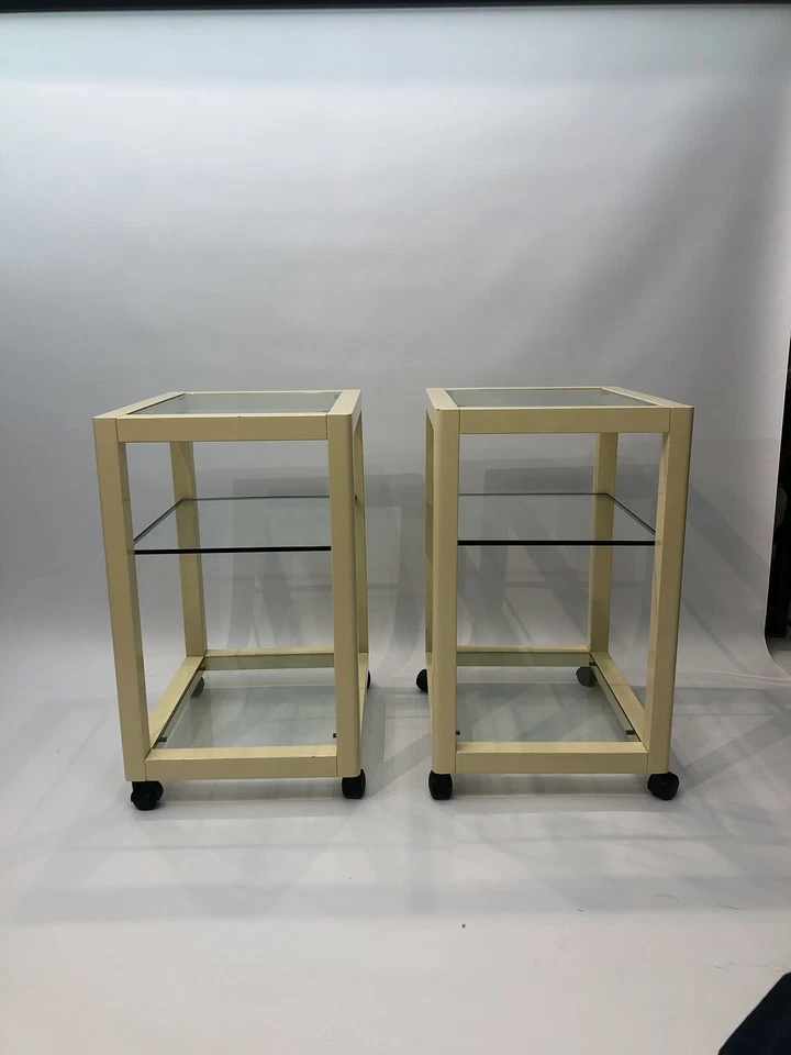 Pair of Cream Lacquered Side Tables Wheels 1970s Hollywood Regency Vintage Retro - Image 4 of 4