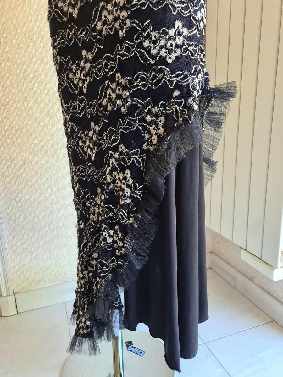 Robe longue à fente satin noir très chic et classe