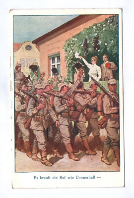 Artist Postcard WW1 A Call Roars Like Donnerhall 1918 Field Post Gummersbach
