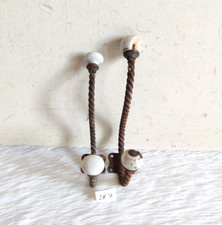 Antique Victorian Ceramic Knobs Ornate Iron Wall Hanger 2 Hooks Collectibles IR7