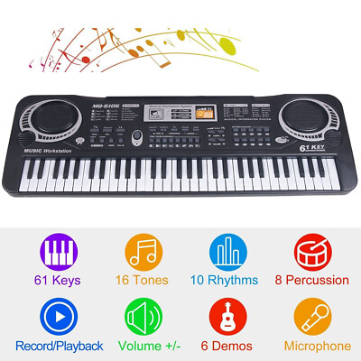 61-Key Digital Electronic Keyboard Piano W/ Mic for Kids Musical Instrument R2A0