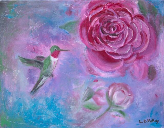 L. B. MCKAY Oil Painting IMPRESSIONISM ORIGINAL "Magical Hummingbird L. B. MCKAY Oil Painting IMPRESSIONISM ORIGINAL "Magical Hummingbird