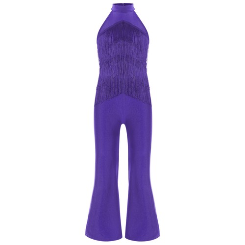 Kids Girls Bodysuit Fringed Rompers Disco Leotard Latin Overalls Halter Dance - Picture 31 of 70