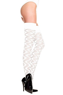Weiße transparente + blickdichte Stretch-Strümpfe Wellenmuster sexy Dessous P4136