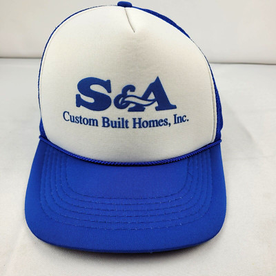 S&A Custom Built Homes Logo Snapback Trucker Farmer Hat Foam Mesh Blue