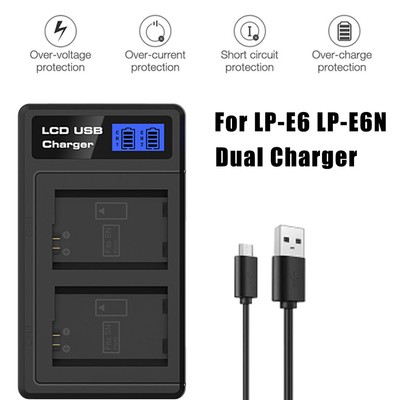 Battery LCD Dual Charger For LP-E6 LP-E6N  & Canon EOS 5D Mark  IV Fast Charge