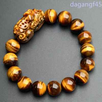 12mm Natural Yellow Tiger Eye Stone Bracelets Beads Pi Xiu Bracelet Accessories