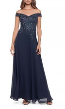 BETSY  ADAM Embellished Off The Shoulder Gown Charcoal Size 2