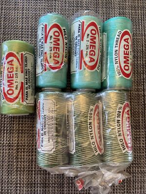 Hilo Omega #2 100% Nylon Thread 275 Meters 300 Yards Ecru ~ Lot Of 7 Crochet