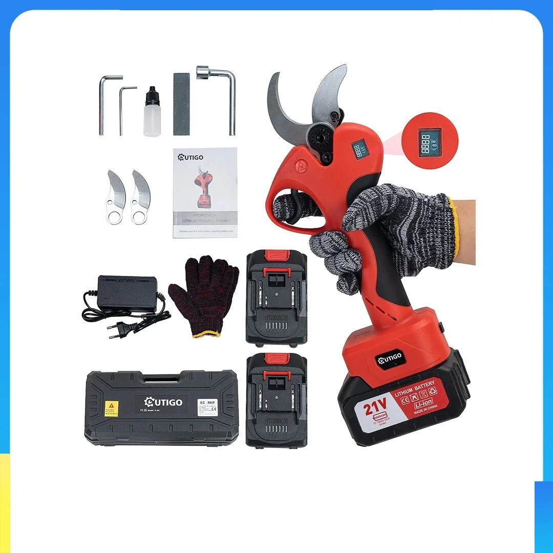 Sécateur électrique sans fil 40mm avec 2 batteries lithium 3.0Ah et écran LCD de contrôle