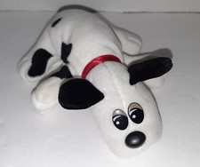 Vtg 1986 Tonka POUND PUPPY 8" White w/ Black Spots Short Ears Red Collar Plush