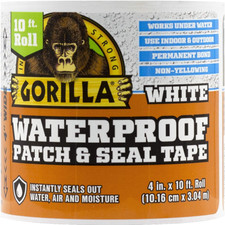 Gorilla Waterproof Patch And Seal Tape 4in x 10ft Roll ExtraThick Adhesive White
