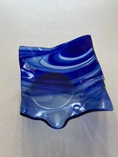 Decorative Blue Marble Glass Bowl Candy Plate Table Accessories Housewares