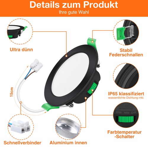 6x reflektor wpuszczany LED 68mm płaski sufit wpuszczany punkt ściemnialny ultraslim lampa - Zdjęcie 9 z 18