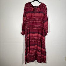 Terra & Sky Plus 2X (20Wx22W) Tuscan-Rose Washy Stripe Boho L/S Maxi Dress NWT