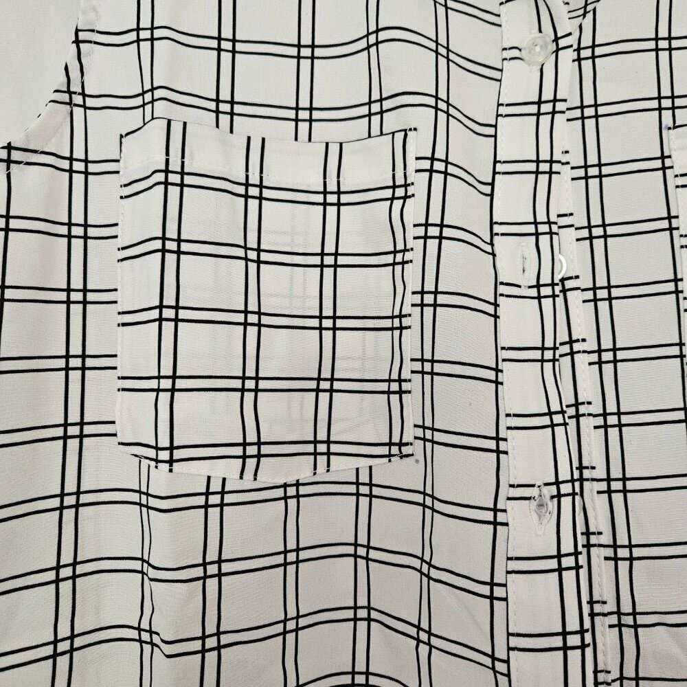 Notations sleeveless checkered collared blouse bl… - image 2