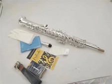 Soprano Saxophone silver High Quality Straight B flat Sax Musical w/ Hard boxs
