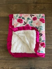 Minky Couture Pinky Pink Floral Infant Blanket Cream Backing 36" x 30"