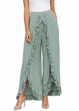 ASOS Sage Green Ruffle Trim Split Leg Wide Leg Palazzo Pants