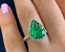 Natural Green Emerald 3.00Ct Pear Cut Engagement Ring 14K White Gold Plated
