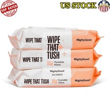 Flushable Wipes Hypoallergenic Aloe Infused Unscented 150 Count 3 Pack Flip Top