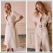 Sezane Raquel Dress Ecru Belted Shirt Dress uk 8  FR 36 us4 Meghan Markle sold o