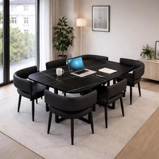 U Sleep 6 Seater Ceramic Dining Table Set White Top & 6 Grey Chairs