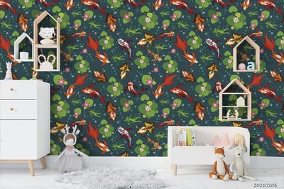 3D Fish Carp Koi Lily Pond Pattern Self-adhesive Removeable Wallpaper Wall Mural